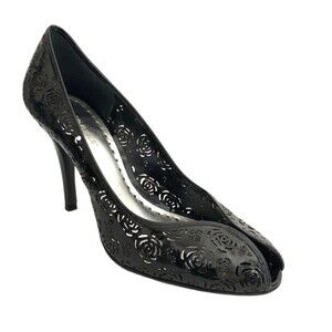 BCBGirls Leather Perforated Peep-toe Heeled Pumps Black 10